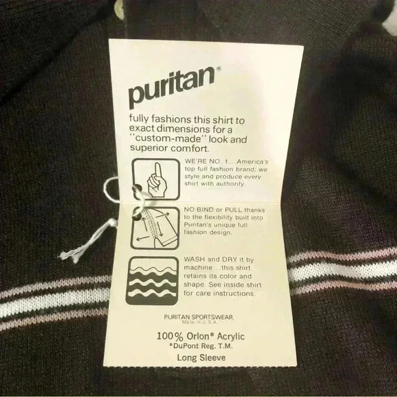Puritan Vintage Mens Grandpa Brown Cream Long Sleeve Polo Sweater Sz Medium NWT - Picture 8 of 11